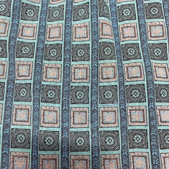 Vintage Geometric Linen Mens Amric Button Up Shirt Size M Blue Geometric Tribal - Picture 4 of 4